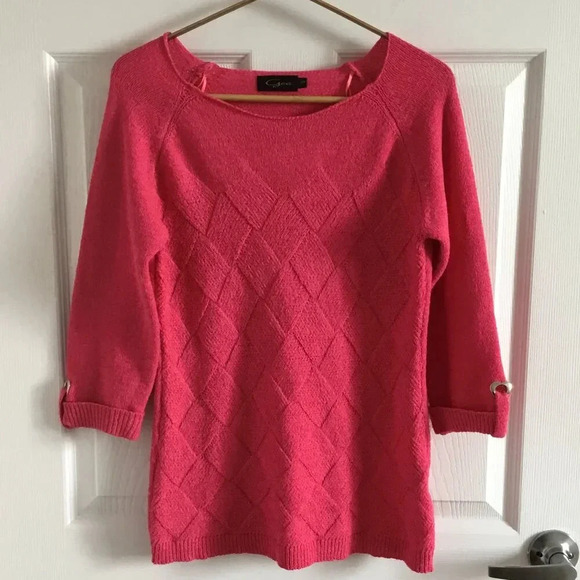 Gea Pink womens knitted diamond pattern Top Sweater Vintage Casual Sz :S US - Picture 1 of 6